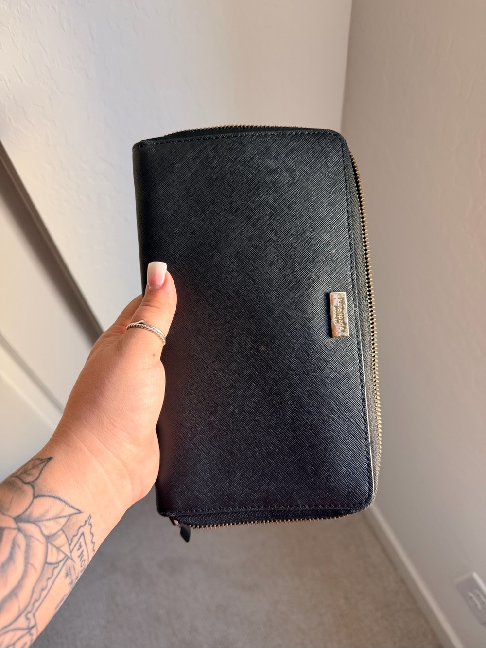 Black Zip-Around Leather Wallet